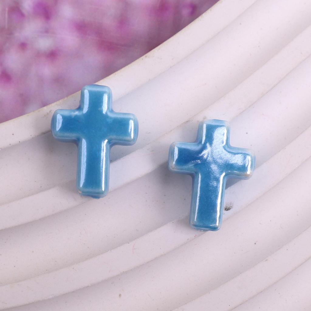17x14mm Solid Color Ceramic Cross Beads for DIY Jewelry Making