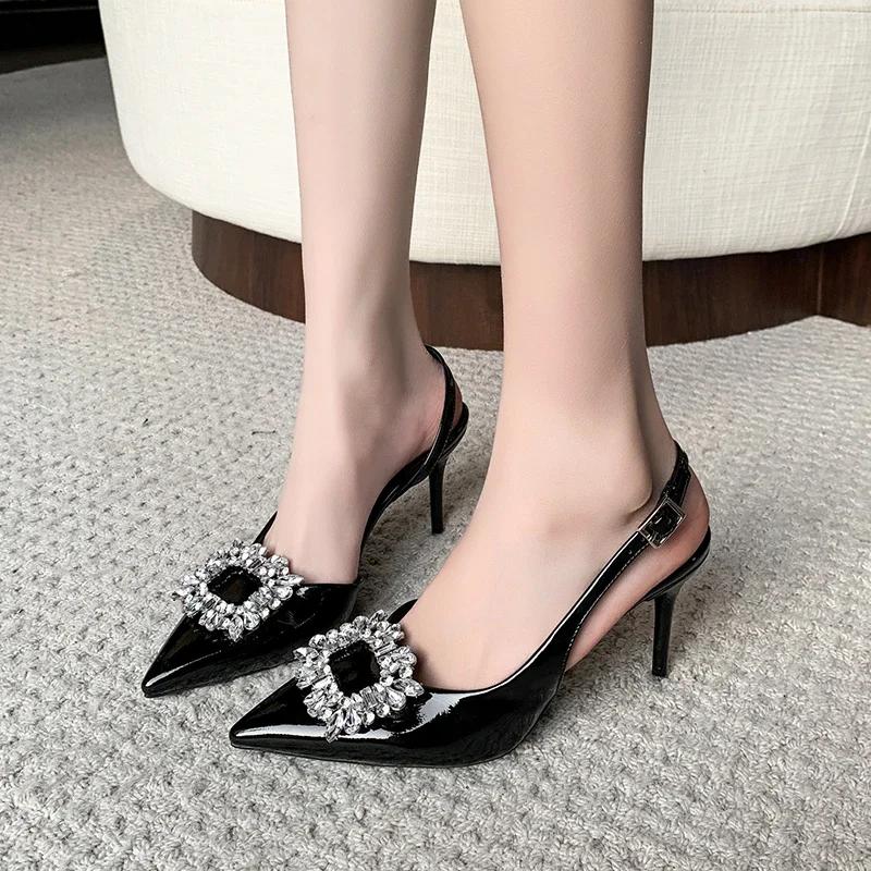 Fashion 2025 Summer New Luxury Shiny Rhinrhinese Embellished Pointy Comfortable Non-slip Stiletto Heels for Women