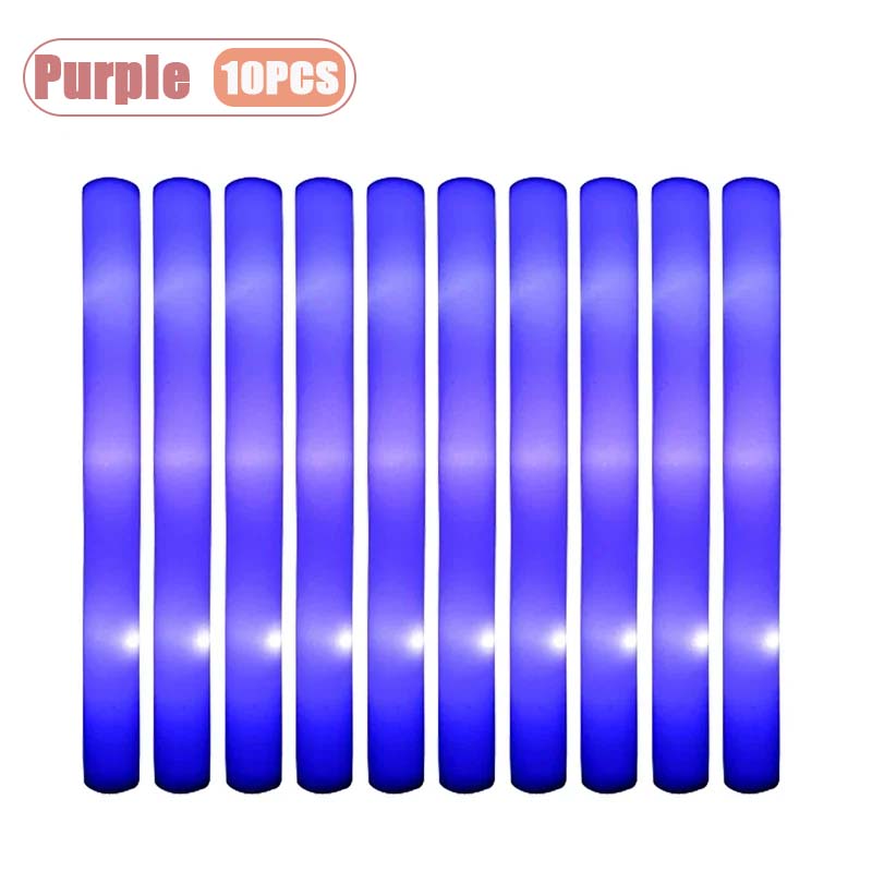 10PCS Sponge Glow Stick Light Up Neon Fluorescent LED Flashing Bar for Event Support and Cheer Night Party Light Stick