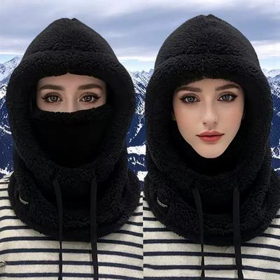 Adjustable Women Winter Fleece Balaclava Hat Warm Windproof Beanies Caps Velvet Knitted Woolen Ski Mask Neck Face Cover Hat