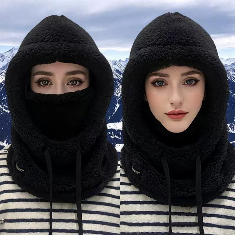 Adjustable Women Winter Fleece Balaclava Hat Warm Windproof  Beanies Caps Velvet Knitted Woolen Ski Mask Neck Face Cover Hat
