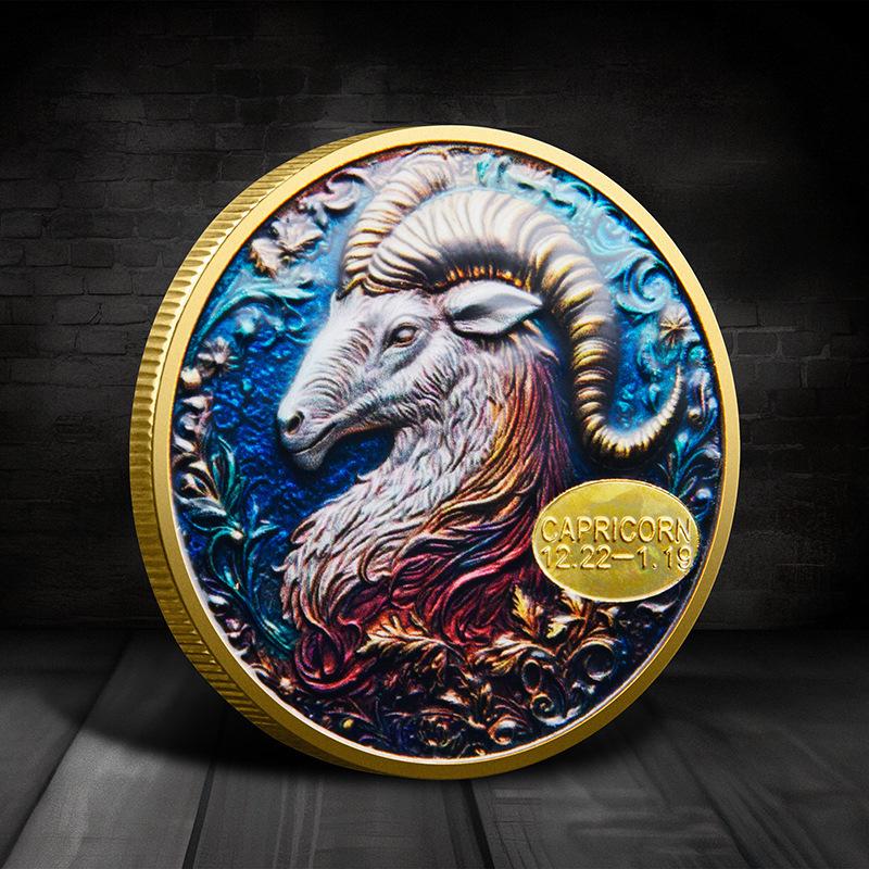 Evropské a americké zodiacové pamětní mince, mince osázené diamanty, Tarot přání pro Slunečního boha, zlaté a stříbrné mince, ozdoby