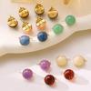 Elegant Multi-color Stainless Steel Hoop Earrings - Women's Autumn/Winter French Retro Style with Round Ball and Water Drop Design.