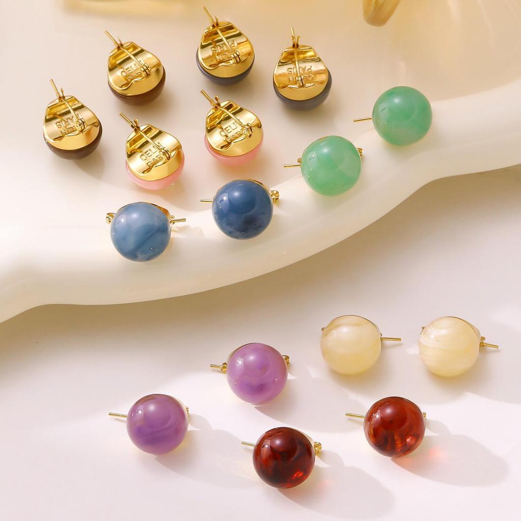 Elegant Multi-color Stainless Steel Hoop Earrings - Women's Autumn/Winter French Retro Style with Round Ball and Water Drop Design.