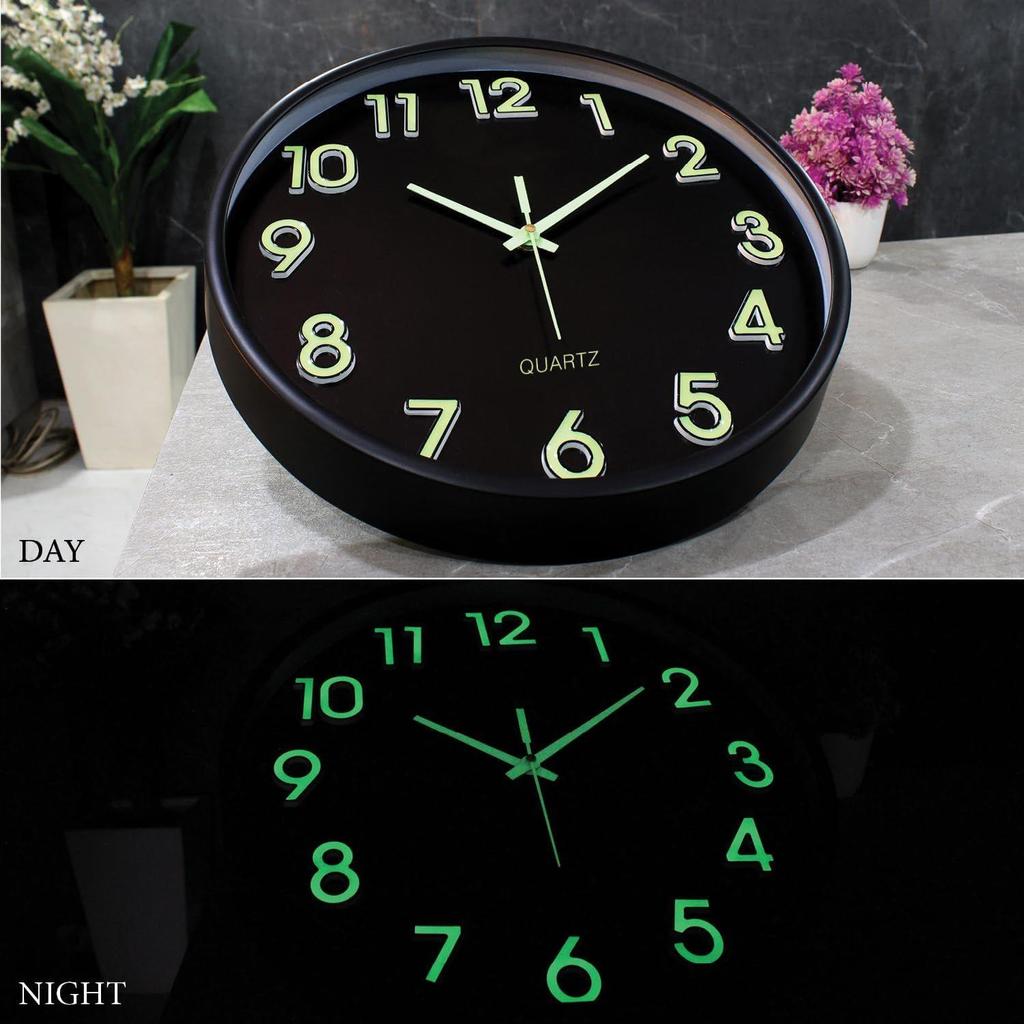 12-Inch Analog Wall Clock – Luminous Night Glow-in-the-Dark Design, Radium Dial, Silent Non-Ticking Sweep