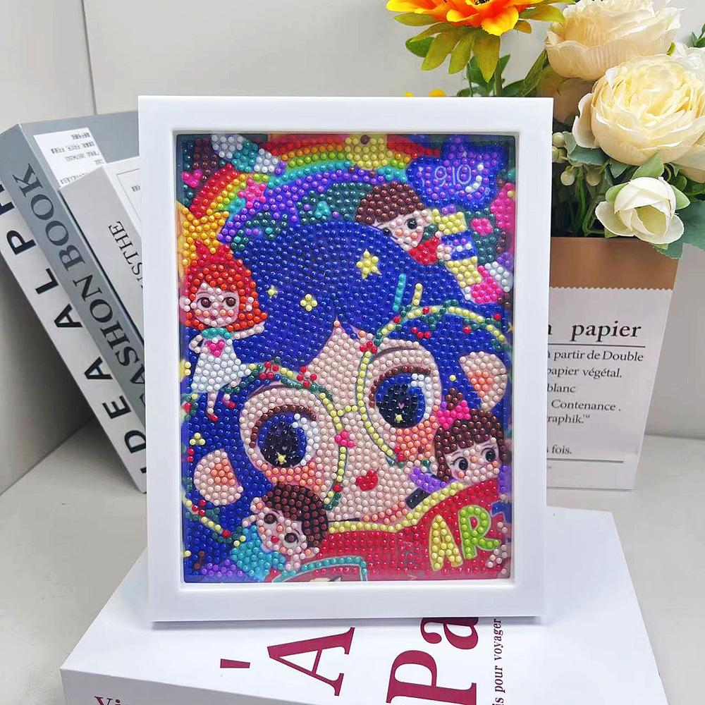 Cartoon Diamond Painting Children's Handmade Diy Diamond Stickers Bedroom Living Room Decorative Painting Masonry Painting with Photo Frame.