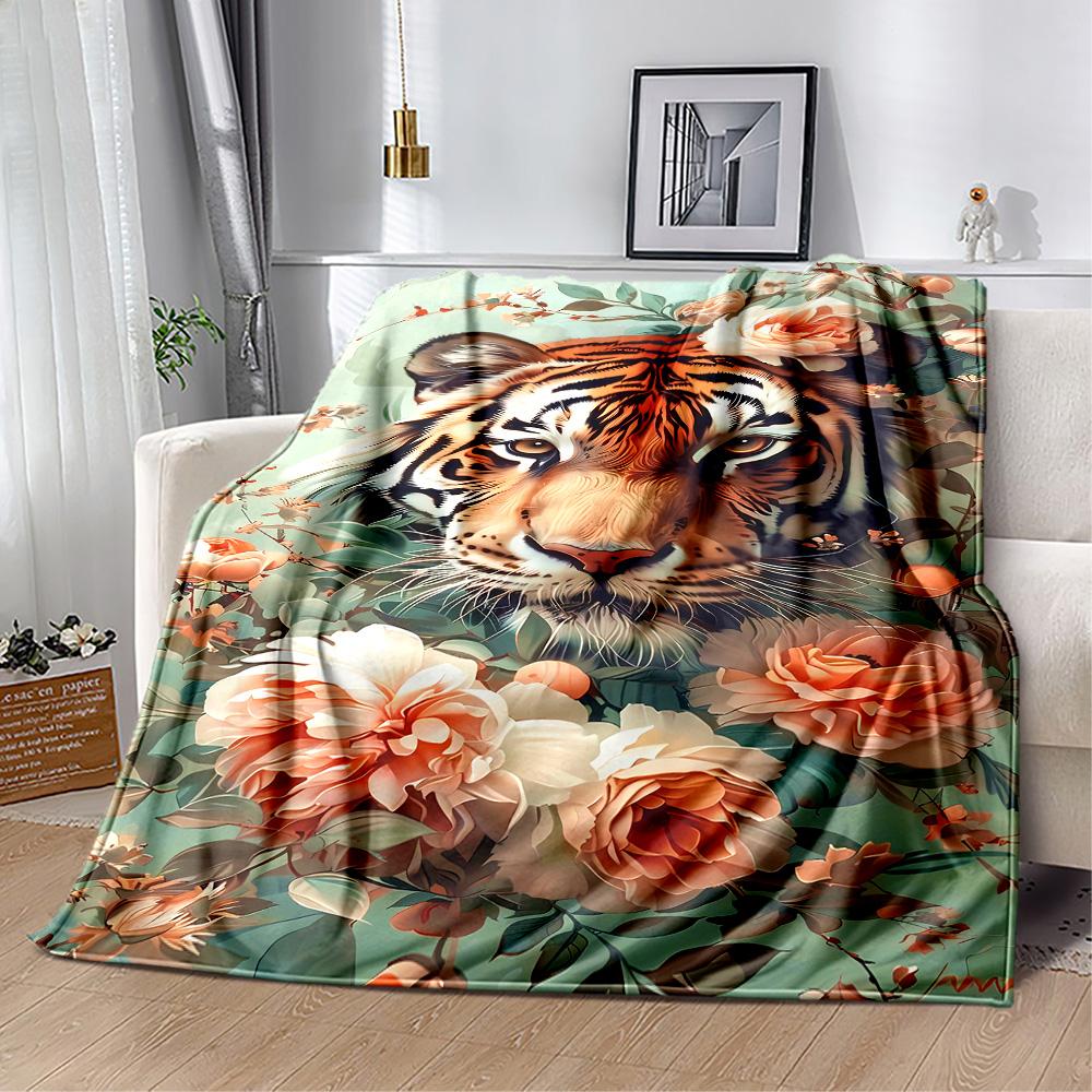 Tiger And Roses Blanket Suitable for Offices, Travel, Living Rooms Also a Good Gift for Friends and Family Suitable for All Seasons.