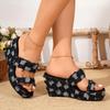 Fashion Denim Checkered Wedge Heel Sandals for Women Summer 2025 New Fashion Chunky Platform Sandals Woman Thick Bottom Outdoor Slippers