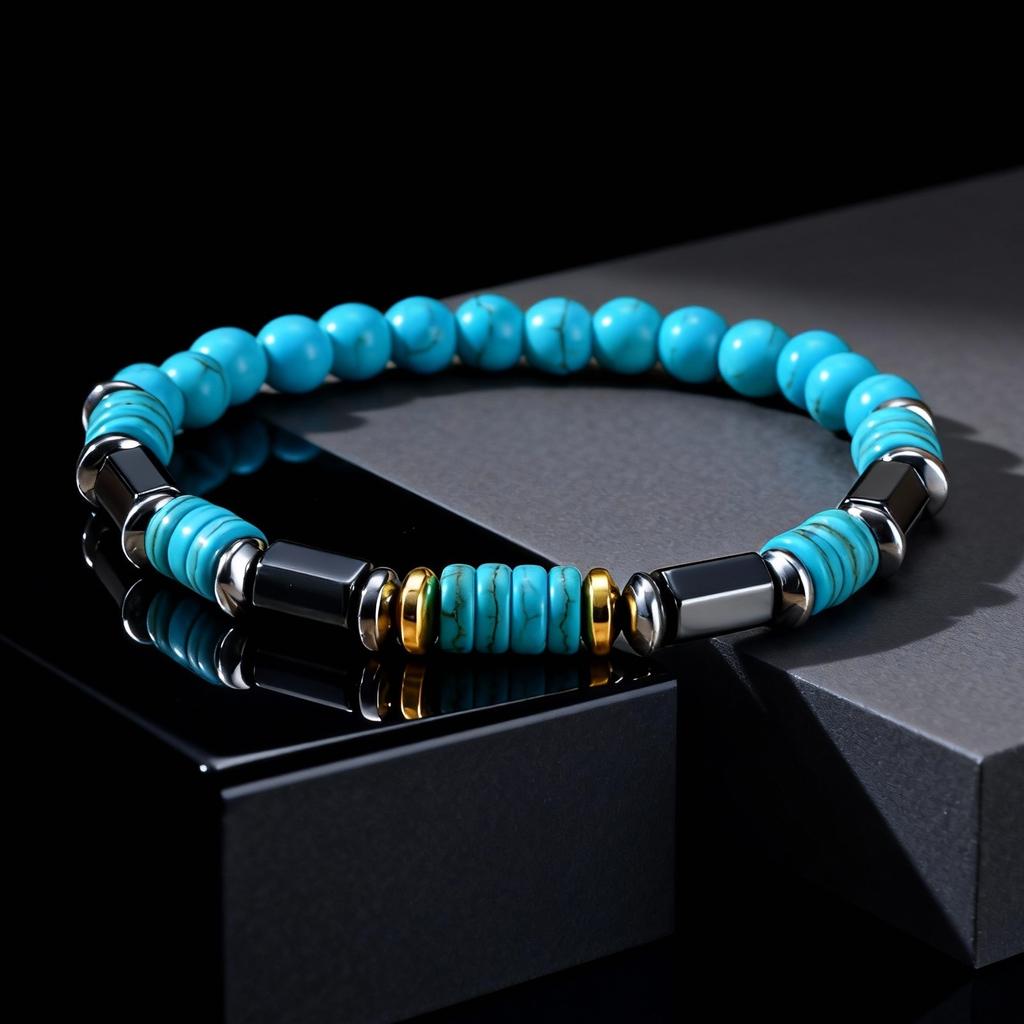 Retro Imitation Natural Blue Stone Beads Bracelet for Men, Handmade Elastic Bracelets, Fashion Party Jewelry Accessories Gift