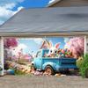 2D Easter Bunny Truck Backdrop Cloth Spring Cherry Blossom Village Outdoor Decor