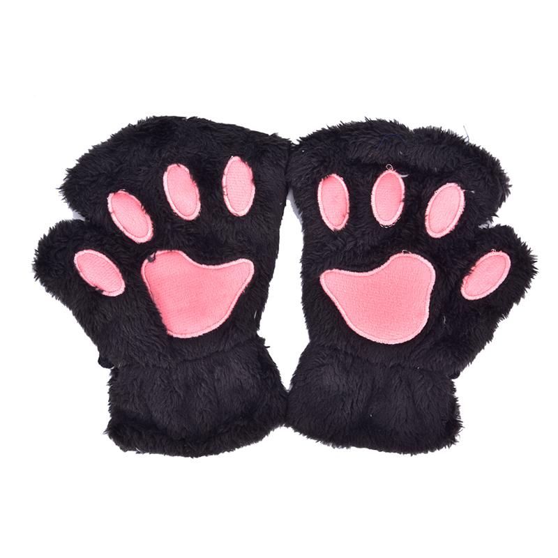 

Милые кошачьи когти, плюшевые варежки, пушистые перчатки медведя, костюм, подарок на вечеринку с половиной пальца чёрный