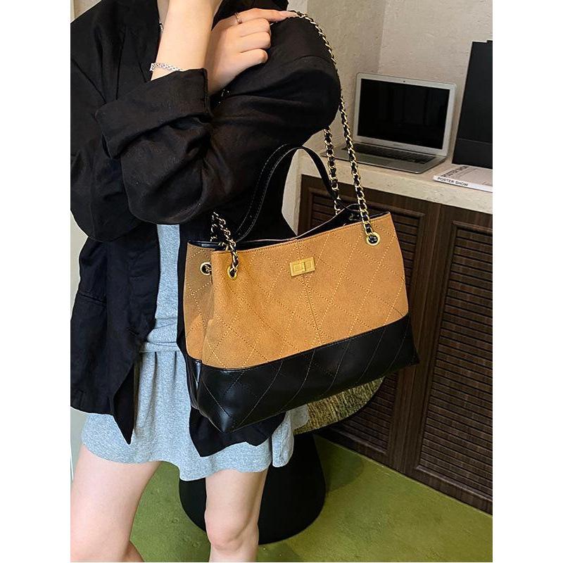 Fashion Chain Bucket Bag Women's 2025 New Commuter Rhombus Embroidered Big Bag Versatile Shoulder Messenger Bag