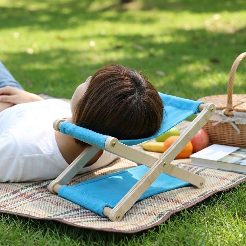 UV Resistant Folding Wooden Beach Pillow Compact Canvas Lounge Headrest  For Sleeping Picnic