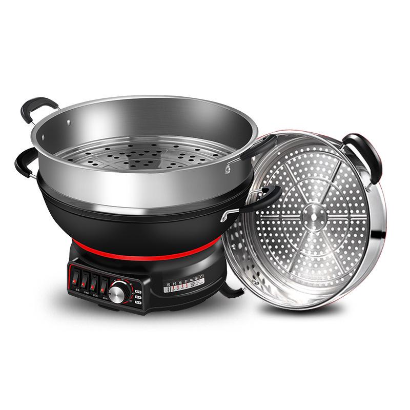 Aragaz electric multifuncțional din fontă: Oală fierbinte, tigaie, aparat de gătit la abur și oală pentru tocană, toate într-unul.