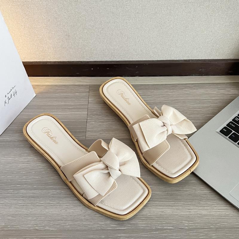 Women's Summer Bow Wedge Heel Flip Flops - Fairy Style Soft Sole Outdoor Beach Slippers