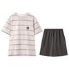 Fenteng [100% cotton] thin round neck short sleeved men's pajamas casual striped home clothes men's shorts set