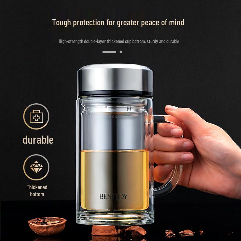 FUGUANG BESTJOY Double-Layer Glass Tea Mug with Handle and Filter