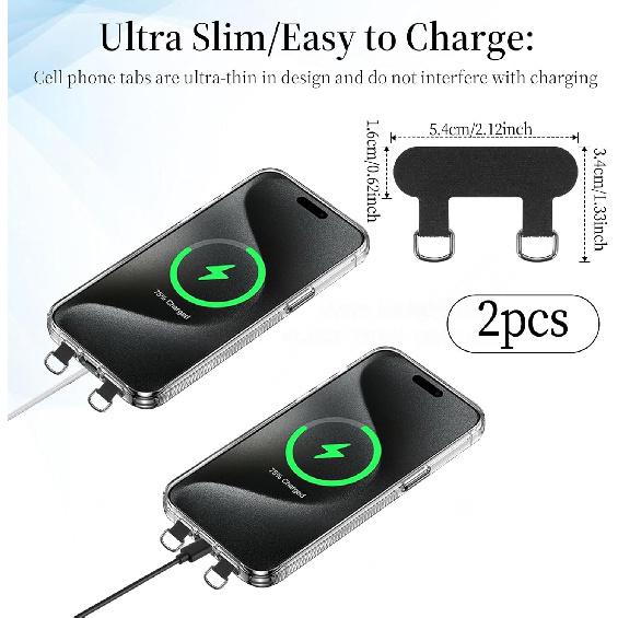 2 Pcs 2 Way Cell Phone Tether Tab, Metal Double Head Cellphone Lanyard Patch Strap Insert Phone Lanyard Tab Remote Control Tether Phone Case Lanyard