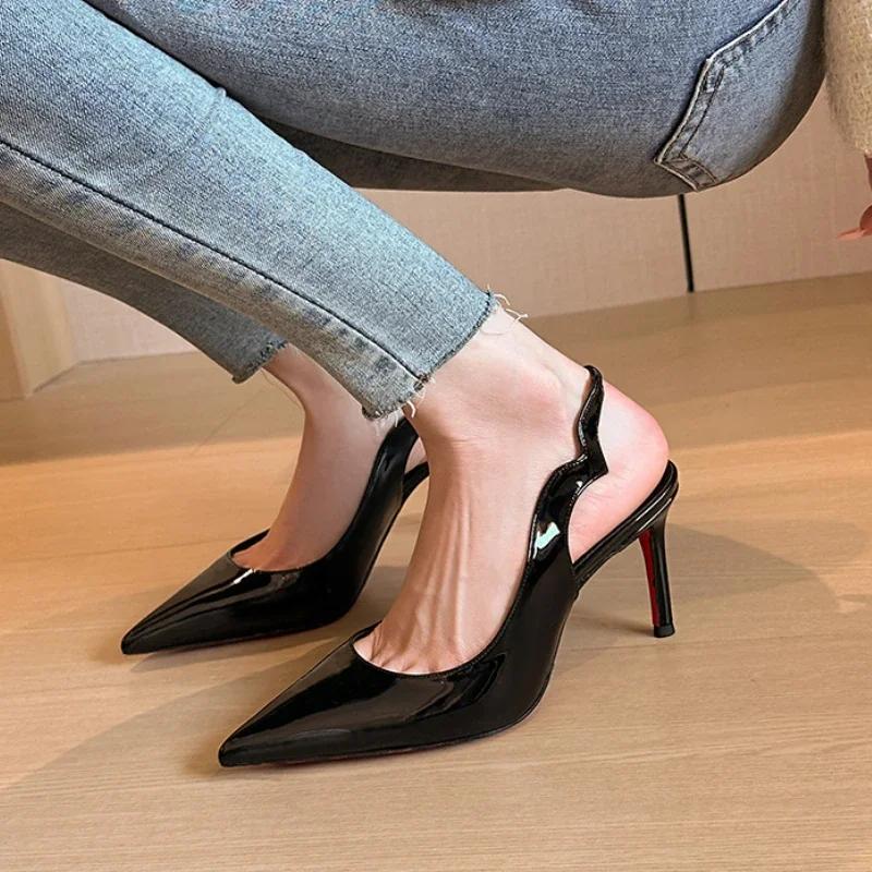 Fashion Sexy Brand Pointed Toe Thin High Heels Women Hollow Elegant Office Shoes Patent Leather Classic Designer Sandals Women Pumps