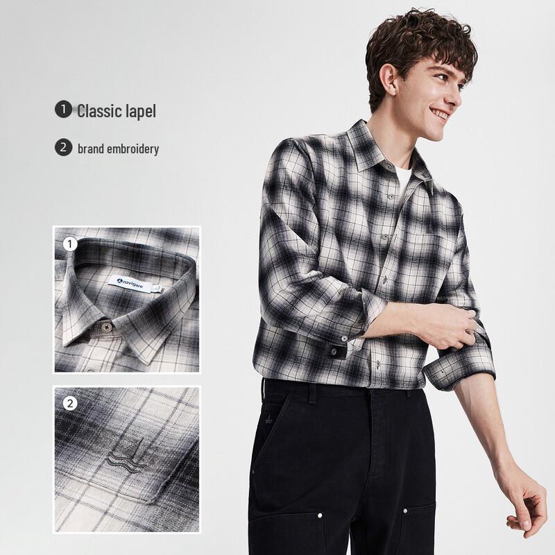 Navigare Men's Plaid Antibacterial Cotton Long-Sleeve Shirt