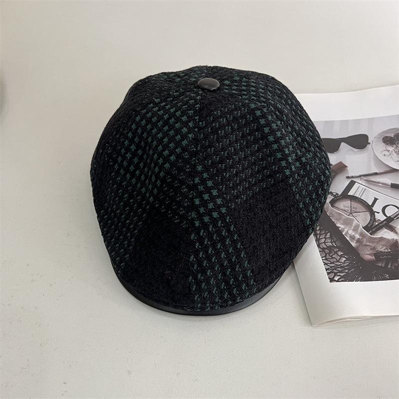 

Ретро клетчатая британская кепка для детей, осенне-зимняя, универсальная, с изогнутым козырьком, подчеркивает лицо, маленькая беретка, тренд M（56-58cm） зелёный