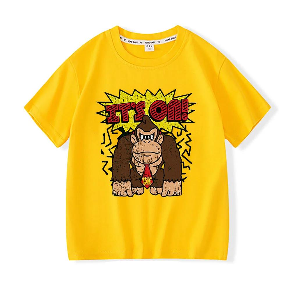 Donkey Kong Bananza Cartoon Print TShirt Children Kawaii Girls and Boys Short Sleeve Casual Kids Cotton Tees Summer Clothes