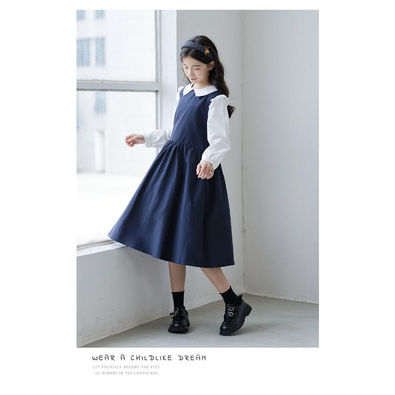 Girls Preppy Style Doll Collar Long Sleeve Spring Autumn Casual Kids Dress