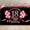 2D Black Pink Balloon 18th Birthday Backdrop, Glitter Confetti Decor Banner