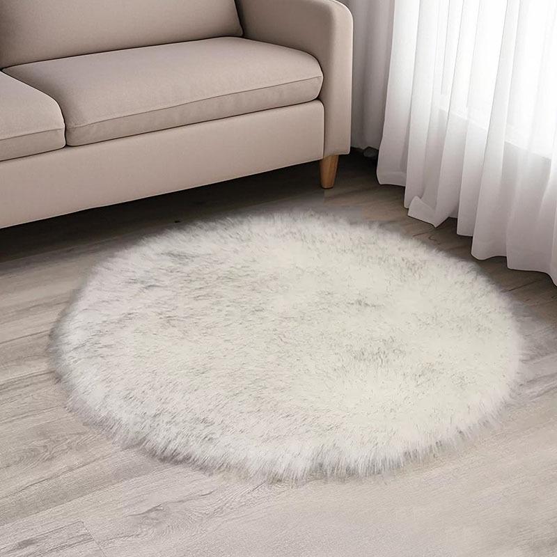 Runder Plüsch-Teppich aus Kunstwolle für Schlafzimmer & Wohnzimmer