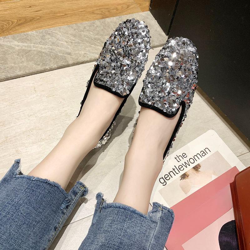 Sequins Round Toe Slip-on Women's Flat Shoes 2025 Summer Trend Social Chic and Elegant Low Price 39 Ladies Footwear Promotion