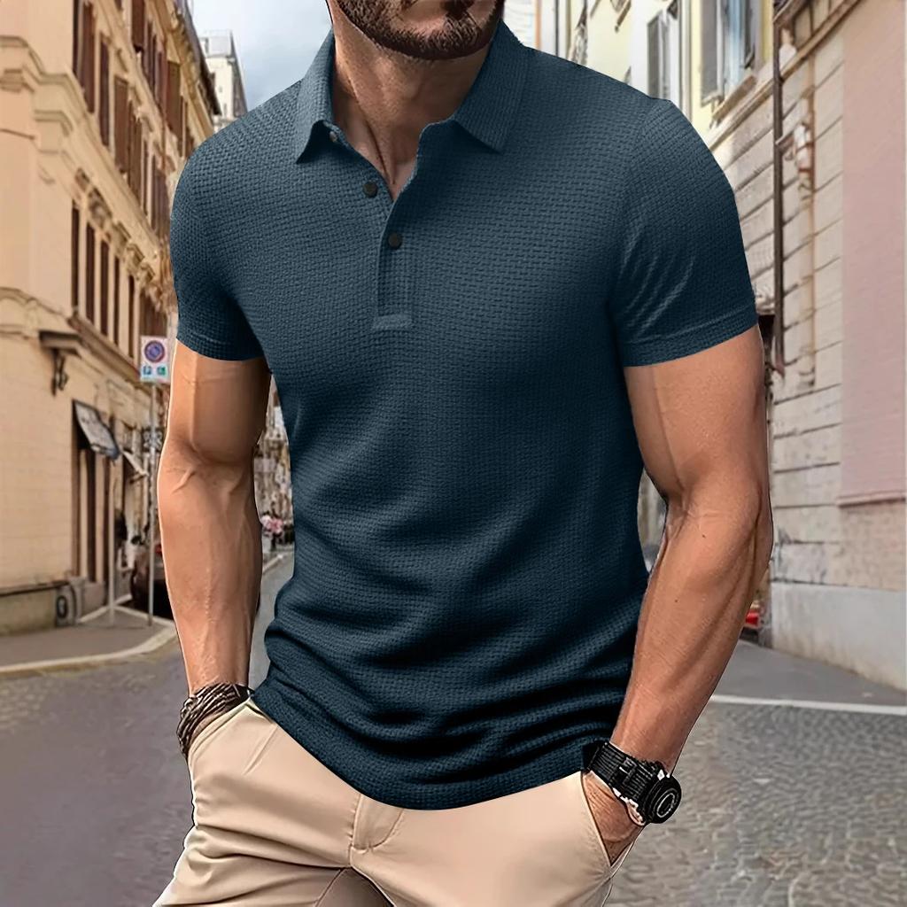 New Men's Business Casual Short Sleeved Bone Flower Solid Color POLO Shirt Fashion Breathable Comfortable Summer Versatile Top