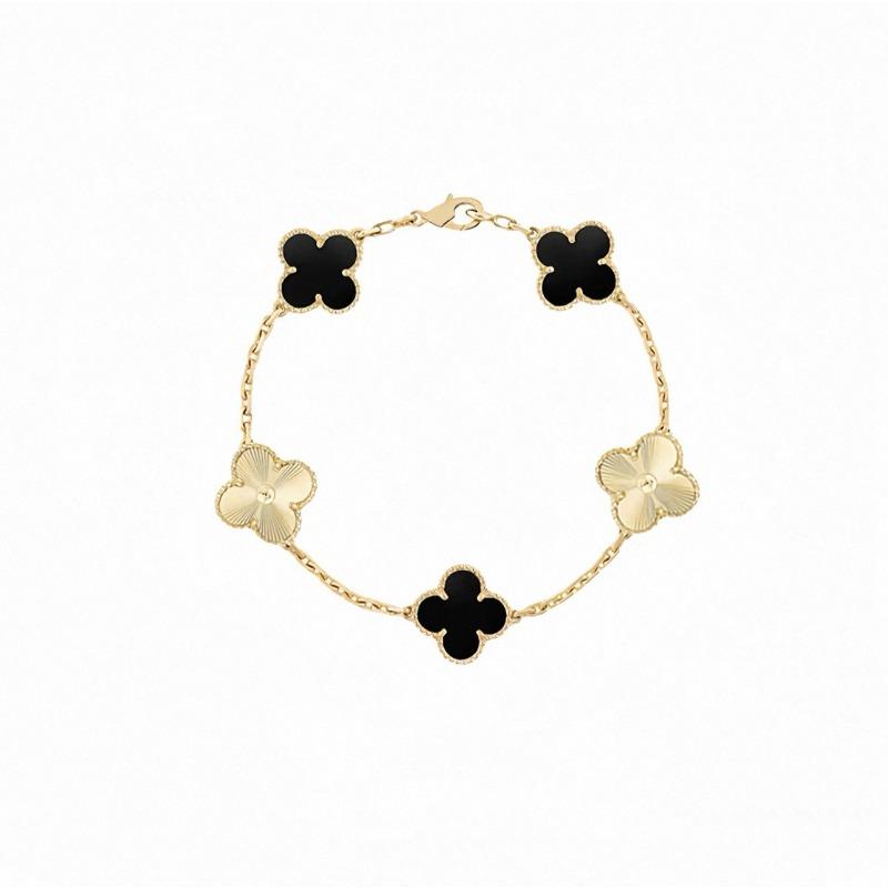 Four-leaf Clover Five-flower Bracelet for Women Rose Gold Lucky Clover Bracelet with White Mother-of-pearl and Red Agate Fashionable Bangle