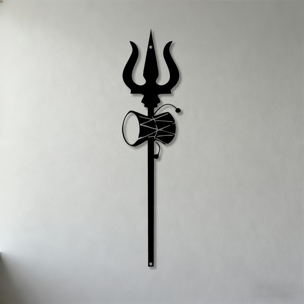 

1pc 2D Flat Hindu Trishul Damaru Metal Wall Sculpture Iron Wall Mounted Art for Living Room Bedroom Office Temple Decor Religious Cultural Gift 25cm-9.84inch