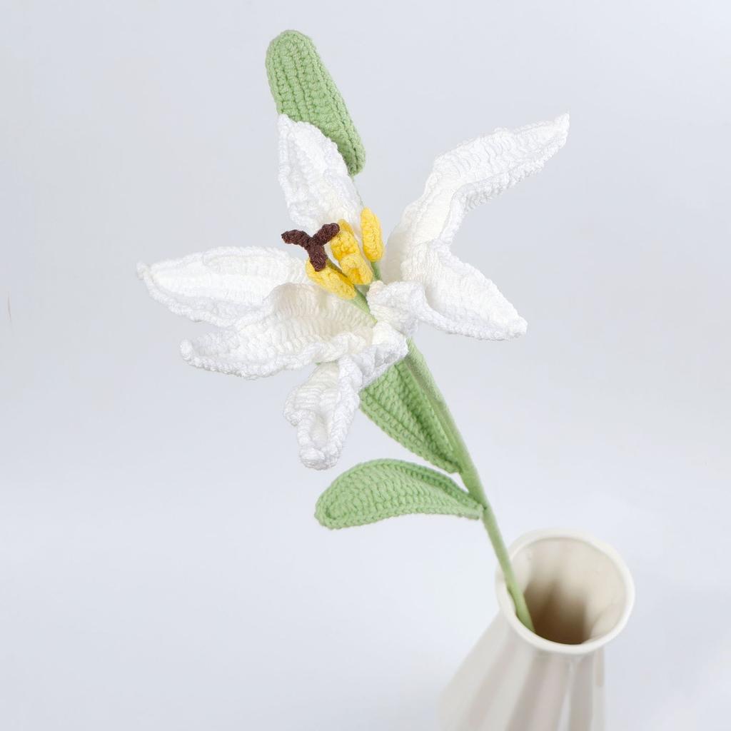 2025 Lily Crochet Flowers Creative Lily Crochet Flower Bouquet Kintted Plant Wedding Decor Table Home Decor Gift