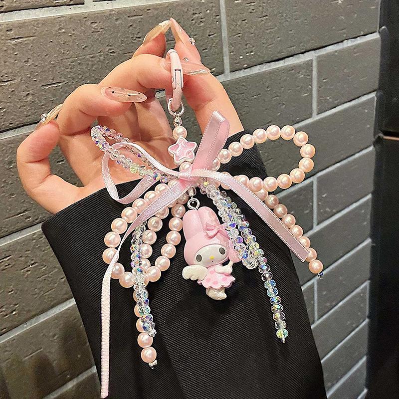 Sanrio Cute Cartoon Character Series Cute Bead Chain Small Bow Keychain Bag Pendant