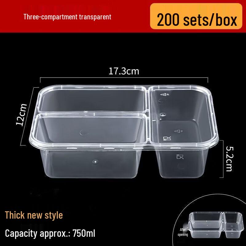 Transparent Disposable 3-Compartment Takeout Lunch Boxes