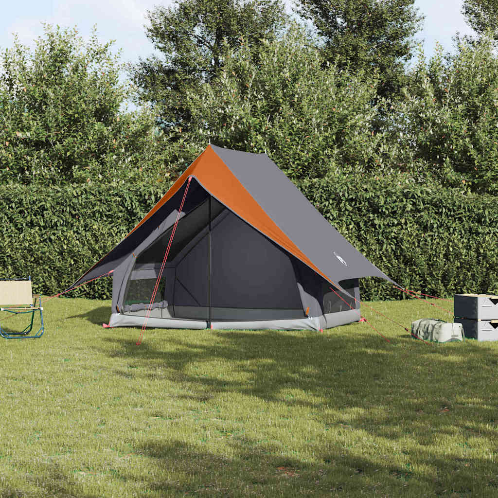 Family Tent with Roof in Grey and Orange 220 x 220 x 184 cm