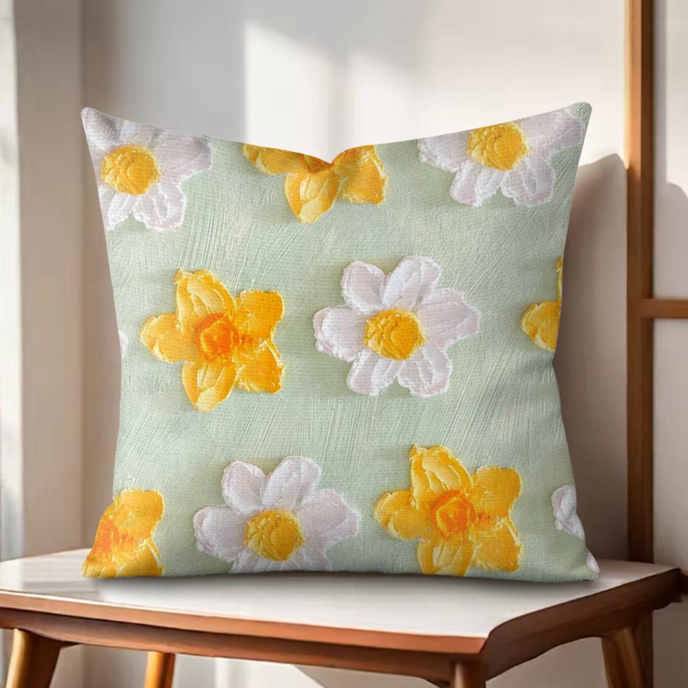 Ölgemälde Blumen Kissenbezug Natürlicher Leinen Bio-Stoff Beidseitiger Druck Sofakissenbezüge Heimdeko Geschenk