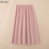 ZANZEA Saias midi soltas de cor sólida e cintura elástica casual feminina