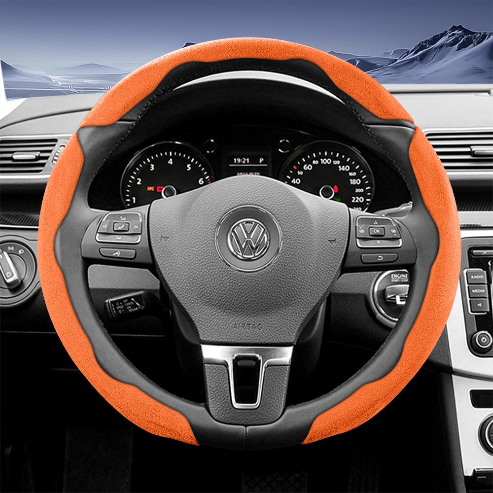 Suitable for Volkswagen Sports Suede Steering Wheel Cover with Split Snap-On Design for Tiguan Golf T-Roc Polo Passat Jetta Id.3 Id.4 