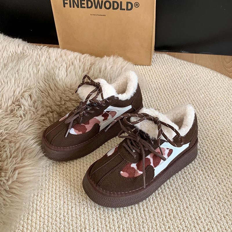 Fashion Autumn New Thick Snow Boots Women Fashion Round Head Color Matching Before Lacing Anti-slip Wear-resistant Low-top Shoes