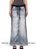 Spring-Summer Distressed Denim Patch Hoodie Long Skirt for Women