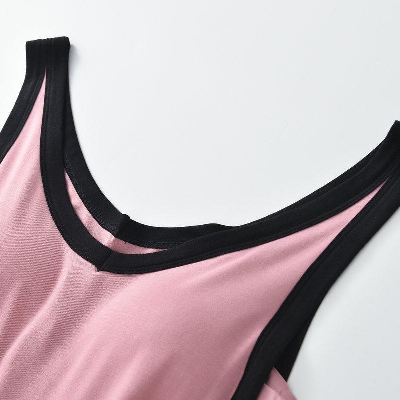 Women's Summer Modal Sleeveless Nightdress with Chest Pad - Breathable, Thin, Contrast Color