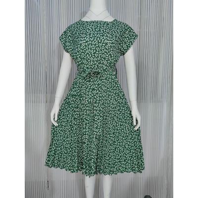 Damenmode Sommer Frühling Blumenmuster Druck Kurzarm O-Ausschnitt Hohe Taille Freizeitkleider