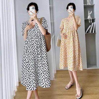 Maternity Summer Nursing Clothes Fashion Temperament Go Out Loose and Thin Medium and Long Floral Dress