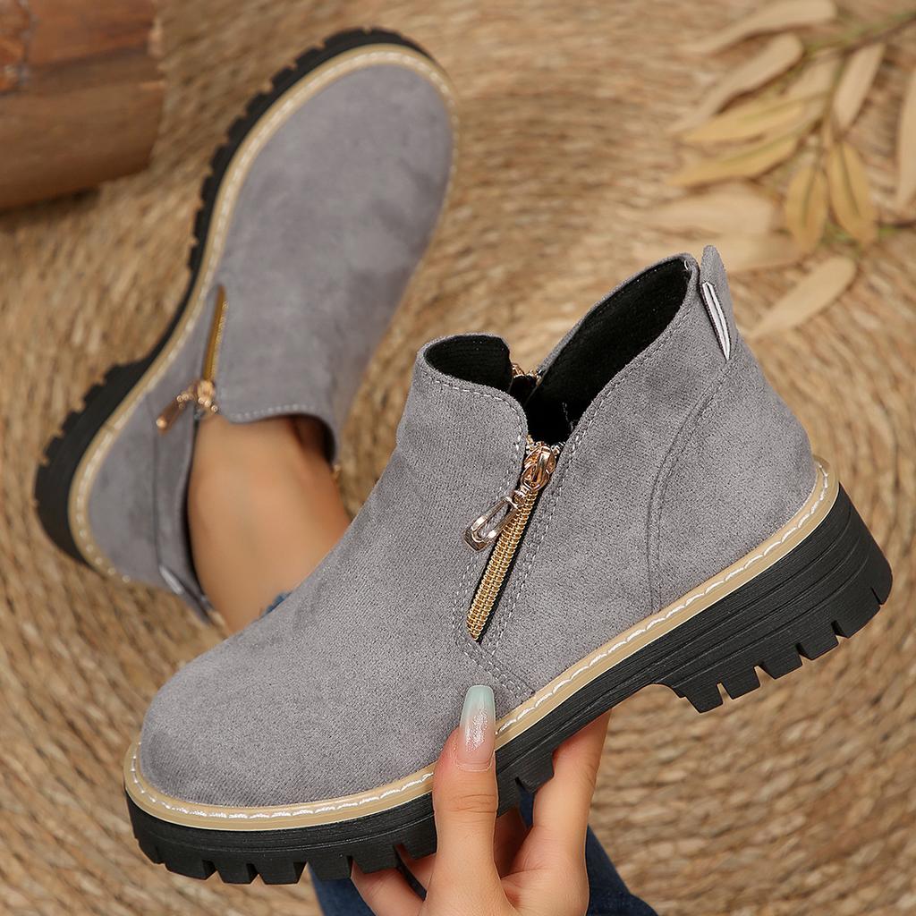Women's Wide Width Round Toe Ankle Boots, Side Zipper Platform Martin Boots, Wholesale Winter Booties for Women