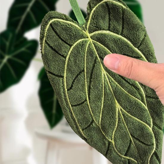 Blattform Handtuch Saugfähiges Handtuch mit Aufhängeschlaufe Dekoratives Grünes Blatt Handtuch zum Händetrocknen Küche Badezimmer Verwendung