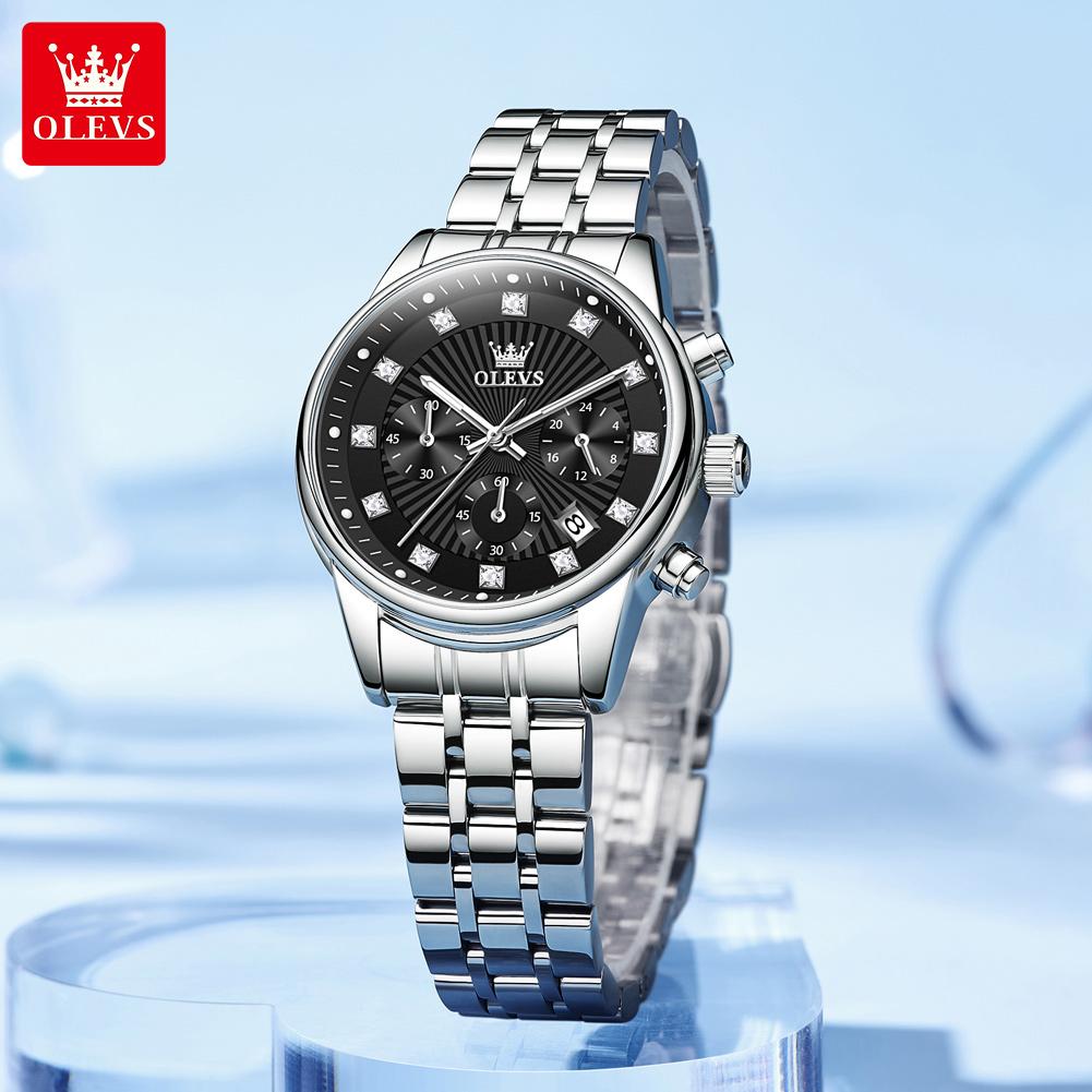 OLEVS Women Watch Original Business Automatic Date Waterproof Chronograph Top Luxury Elegant Diamond Women Quartz Watch