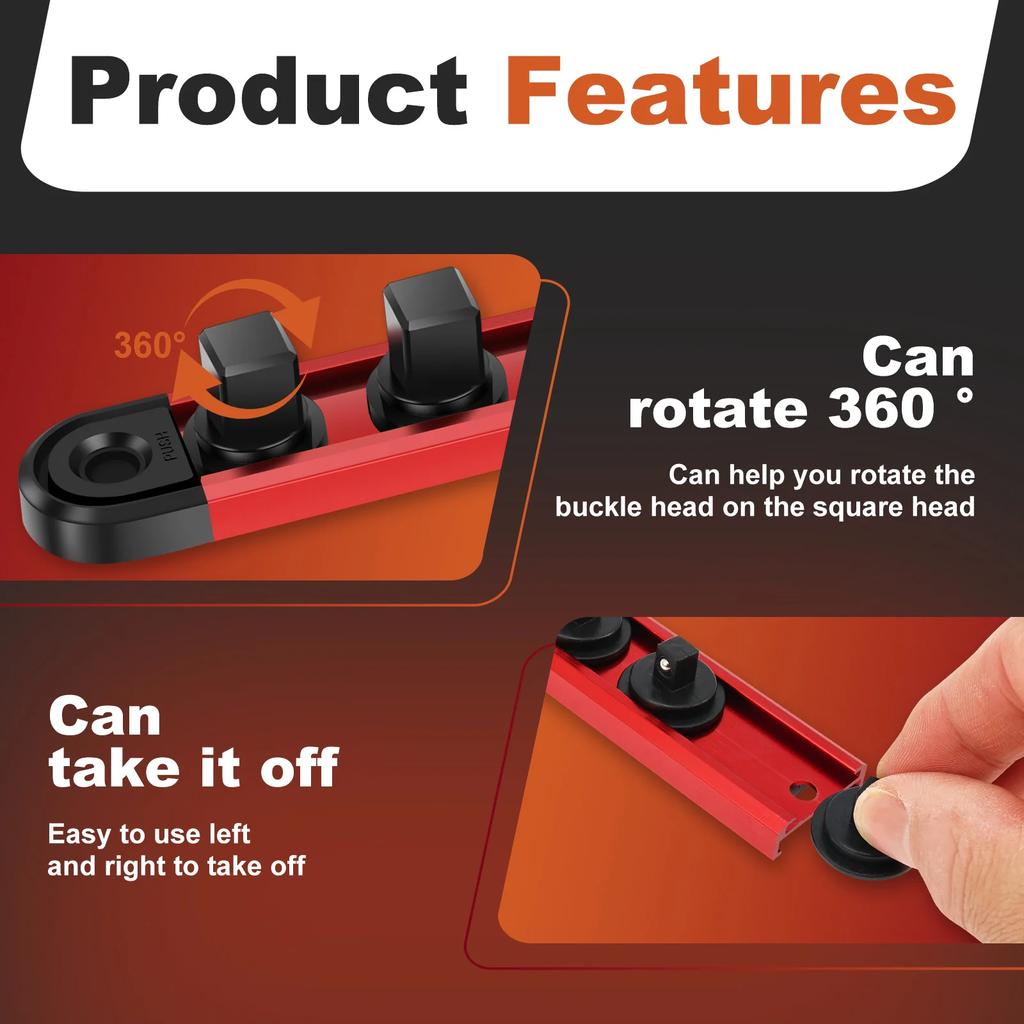 3Pcs Magnetic Socket Organizer Rail Set Stainless Steel  with 12/14 360° Rotatable Removable Clip for Toolbox for Mechanic DIY