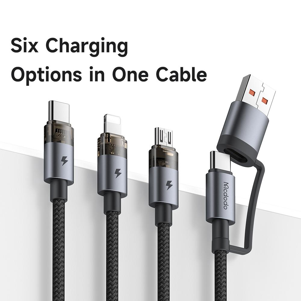MCDODO CA-7260 1.2m USB A + USB C to USB C + Lightning + Micro Fast Charging Cable with Indicator Light